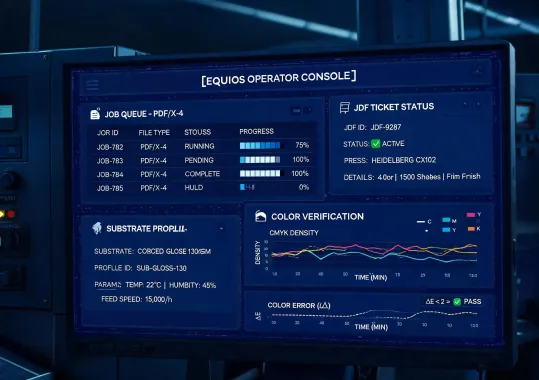 Equios workflow dashboard for production printer
